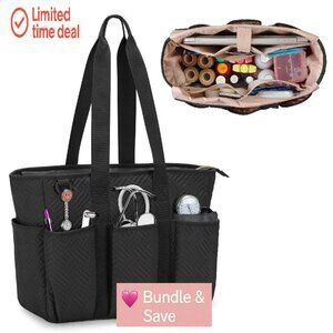 Large Capacity Nurse Tote Bag with Padded Laptop Sleeve & Multiple Pockets
